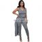 Clothing wholesale custom fashion casual 3-piece sexy sports solid color sleeveless pencil pants suit plus size