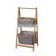 hot sale 3 tier linen wooden bamboo kids baby compartment collapsible laundry basket storage rack clothes hemper bags