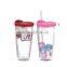 Insulated double wall plastic tumbler with ice cube and lids