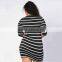 F20348A New fashion fat women dresses three quarter sleeve plus size bodycon slim stripe dress plus size women clothing for lady