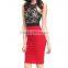 party club ladies career dress sexy nude mesh lace pattern red black patchwork Asian suits