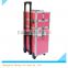 hot sale large pink beauty aluminum trolley beauty kit case, aluminum portable makeup case