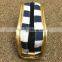 Blue Stripe Printing Cotton Canvas Zipper Pouch Make Up Clutch Bag With Gold Edge