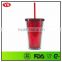 16 ounce Insulated green plastic diamond tumbler with drinking straw
