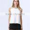 Women Fashion Casual Tops With Beaded Neckline and Pleazed Chiffon Back Details