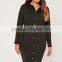 Plus Size Satin Button Through Belted Shirt Dress Rayon Black Long Sleeve Shirt Dress