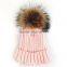 Myfur Wholesale Baby Pink Top Quality Raccoon Fur Pompoms Hat And Cap