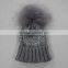 Myfur Elegant White Raccoon Fur Pom Poms Attached Wool Knitting Beanie Hat Wholesale