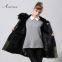 Black new fashion leather fur coat women winter parka