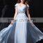 A-line Queen Anne Floor-length Satin Capped sleeve prom gown evening dress P034