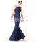 HC4242 The Whole Sale Mermaid Sleeveless Applique Jewelry Neckline Royal Blue Bottom Tull Mermaid Evening Dress