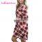 Women Autumn Winter Soft Midi Plaid T-Shirt Long Sleeve Dress