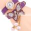 hot selling butterfly wrap leather Bracelet watch with crystals quartz watch crystal leather wrap bracelets gifts for her