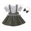 3Pcs Toddler Kid Baby Girl Clothes Striped Top T-shirt Strap Skirt Outfit Set