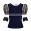 TWOTWINSTYLE Ladies Sweater O Neck Puff Long Sleeve Slim Hit Color Knitted Vintage Patchwork