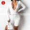 Sexy Skinny Playsuit Rib Knit Letter Embroidery Zipper Slim Bodycon Casual Fitness Women Long Sleeve Spring Playsuit