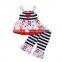 New girls 2 piece set cow striped cotton dresses & kids black white strip ruffle pants summer baby clothes kids outfit set