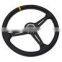Stitching Leather Steering Wheel 380mm/15inch brushed metal Black Spoke Leather Deep Corn Car Steering Wheel