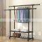 Single Bar Double Pole Metal Black Coating telescopic and adjustable clothes hanger with shoe rack