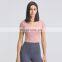 Wholesale New Nude Feeling Short Sleeve Workout Running Sports T Shirt With Built In Bra Gym Yoga Women Crop Top