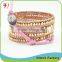 Rock Crystal Mix Gold On Real Leather Wholesale Wrap Bracelet