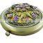 diameter 7cm fancy decorated round metal makeup mirror