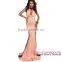 Pink latest Halterneck Lace Trim ladies long evening party wear gown