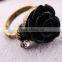 Hot-selling Fashion Lady Vintage Bronze Crystal Black Rose Flower Branch Finger Ring