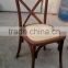 Solid wood mahogany stacking cross back chair with rattan seat