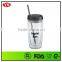 16oz bpa free double wall plastic tumbler with straw with custom logo