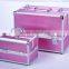 Soozier Professional Mirrored Makeup Artist Cosmetic Travel Mini Case with Pull-Out Trays - Pink