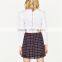 2017 OEM Spring Sexy High-rise Waistline Frayed Tartan Mini Skirt