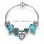 DIY Sterling Silver Love Heart Charms Bangle with Silver Clasp,18cm 19cm 20cm
