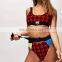 New Belt Buckle High Waist Bikini Set Sexy Houndstooth Patchwork Print Swimsuit Swimwear Women Beach Bathing Suit Bikini Biquini