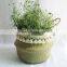 Natural Seagrass Storage Basket - Seagrass Belly Basket With White Tassel Foldable Woven PomPom Basket With Handle