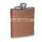 light color leather 6oz Hip Flask with a metal Built-in Collapsible Shot Glass