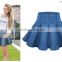 High waist short denim skirt women blue elasticity denim pleated mini skirt girls ball gown sexy girls in short denim skirt
