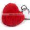 Cute and Fluffy Heart-Shaped Rabbit Fur Pom Pom Balls Keychain