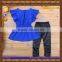 fashion design girls clothing set with blue shirt and black pants