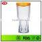 large 14 oz transparentd clear plastic beer tumbler with black lid