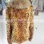 High quality leopard design rabbit fur coat with raccoon fur collar
