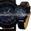 WINNER Blue Men's Skeleton Mechanical Hand-winding Black Leather Wrist Watch