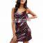 Lady Cocktail Gowns Deep V Short New Design Evening Dress Sequins Sling Dress