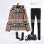 Double-breasted Long Sleeve Women Classic Plaid Black / Apricot / Grey Short Hooded Coat