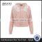 MGOO Women Plain Shell Pink Velvet Cropped Hoodie With Drawstrings Front Pocket Fitness Pullover
