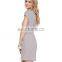 CHEFON Soft cap sleeve shirring empire waistband heathered knit women summer dress model