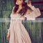 Cold shoulder sleeve chiffon swing dress, embroidered chiffon dress