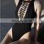 Amigo New Fashion Beach Bikini Sexy Black Lace Up One Piece Women Swimwear 2016