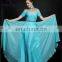 2015 Elegant beaded sequin aqua green chiffon evening dress with sleeves