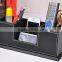 Classic PU leather clock pen holder